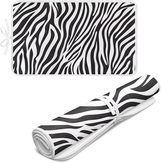 Zebra Print Ironing Mat Portable Iron Pad Magnetic Cover and Padding for Top of Washer, Dryer, Tabletop, Countertop,Travel Small Size Ironing Pads 32 x 16 Inch