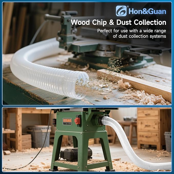 Hon&Guan 4" x 20' Dust Collection Hose, Flexible Clear Odorless PVC Dust Collector Hose with Carbon Steel Wire, Puncture Resistant Dust Hoses for Woodworking Dust Collecting System