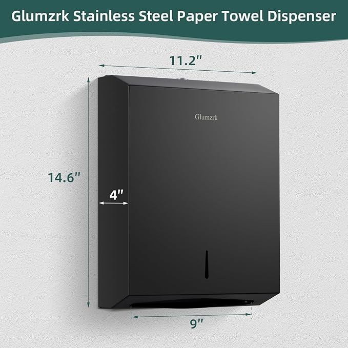 Paper Towels Dispenser Wall Mounted with Key Lock, Multifold C Fold Trifold Hand Towel Dispenser, Stainless Steel Tissue Holder Large Capacity Elegant for Bathroom Commercial, Black