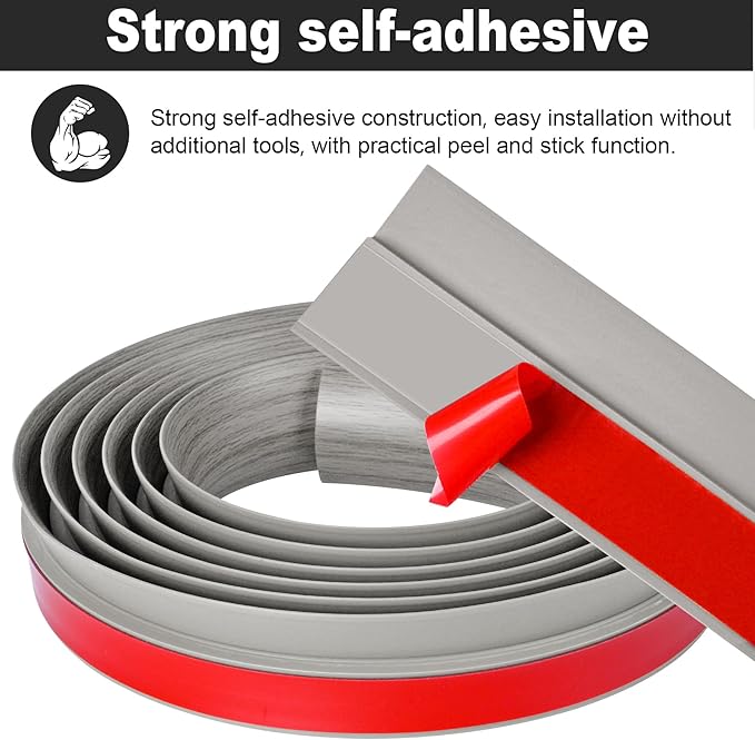 20Ft Carpet Floor Transition Strip, Self Adhesive Floor Edging Trim Strip, PVC Threshold Cover for Doorway, Floor Divider Strip Suitable for Threshold Height Less Than 5 mm - Gray Forest