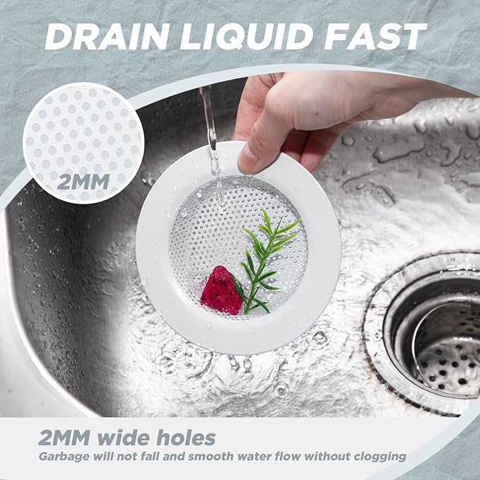 Retisee 2 Pcs Sink Strainer Stainless Steel Kitchen Sink Drain Strainer Basket Cover Mesh Hair Food Catcher, Large Wide Rim of 4.4 Diameter(Porcelain White)
