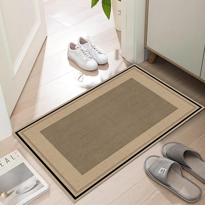 Ultra Thin Door Mat Indoor Entrance, 1/10 in Thin Door Mats for Inside Entry, Non-Slip Rubber Backing Washable Doormat, Fade Resistant, Absorbent, Low Profile Dirt Trapper, 30"X17",Brown