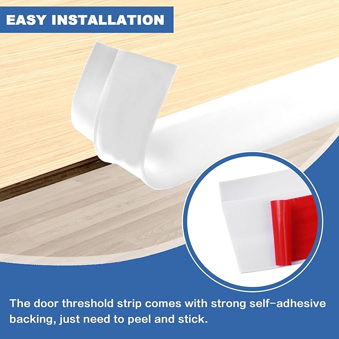 Vinyl Door Threshold Flooring Transition Strip Self Adhesive Carpet Edging Strip for Laminate Doorway Edge Threshold from 3/5" to 4/5" (White, 10 Ft)
