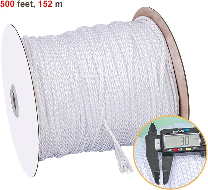 1/8 Inch White Polyester Rope - 500 Foot White Low Stretch Polyester Rope for Hiking, Kayaking, Tarps, Camping