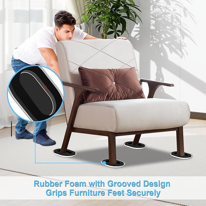 Upgrade Furniture Sliders, Furniture Sliders for Carpets, 4 PCS 5.8*4.3" Moving Pads With Anti-Slip Groove, Oval Furniture Moving Sliders for Easy Move Bed Tables Cabinet Heavy Duty, Protect Carpets