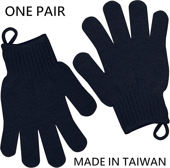 Exfoliating Glove with Hanging Loop - Bath Gloves 1 Pair Shower Gloves, Heavy Exfoliating Gloves for Men and Women Shower Gloves Body Wash Makes Skin Soft Healthy Body Exfoliating Gloves 1 Pair Black