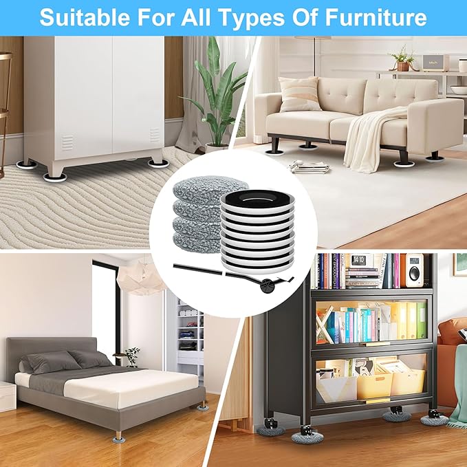 New Upgrade Furniture Sliders, Multi-Surface 3-in-1 Furniture Movers Sliders, Round Moving Pads with 8PCS 4.3" Carpet Sliders+4PCS Hard Floor Socks+1 Lifter, Protect Floor and Easily Move Furniture
