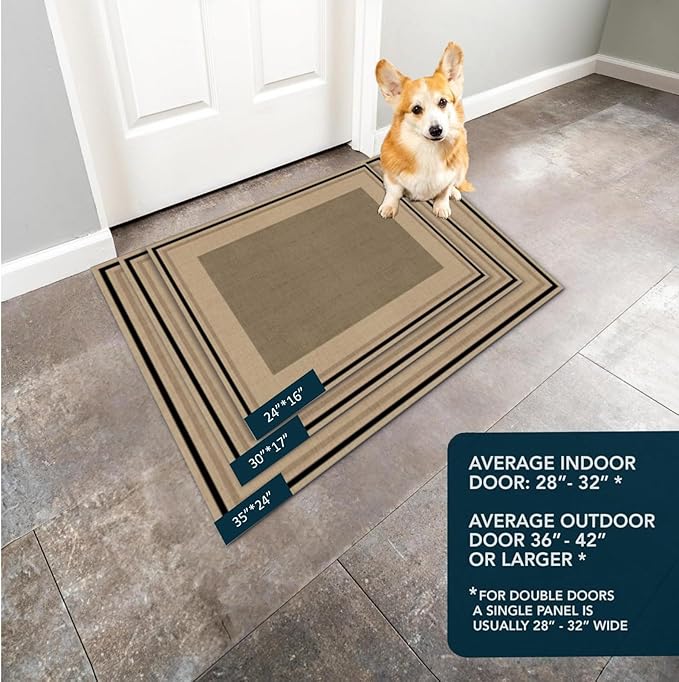 Ultra Thin Door Mat Indoor Entrance, 1/10 in Thin Door Mats for Inside Entry, Non-Slip Rubber Backing Washable Doormat, Fade Resistant, Absorbent, Low Profile Dirt Trapper, 30"X17",Brown