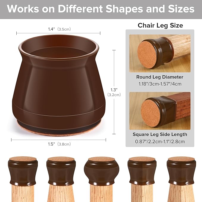 24PCS Upgraded Silicone Chair Leg Floor Protectors for Hardwood Floors, Furniture Sliders for Chair Legs, Felt Bottom Furniture Pads, Anti-Slip Round&Square Cap Covers to Scratch and Reduce Noise