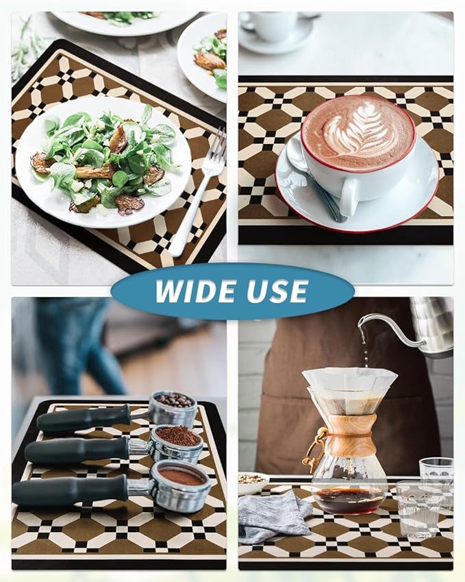 AMOAMI Coffee Mat Hide Stain Rubber Backed Absorbent Dish Drying Mat for Kitchen Counter - Fits Under Coffee Maker or Machine - PEANUT 17x31.5