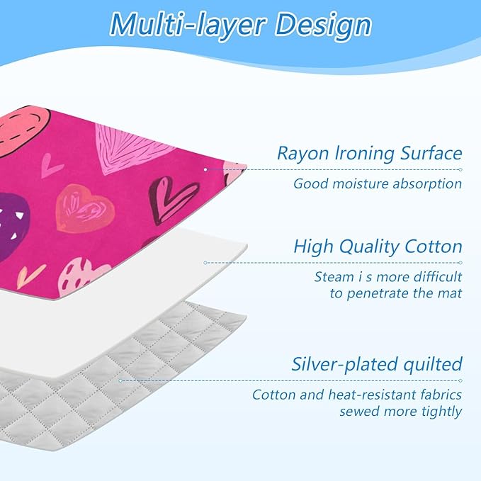 Ironing Mat Portable Ironing Pad Ironing Blanket for Table Top Heat Resistance Double-Side Using Travel Large 47.2 x 27.6 Inch Foldable Lightweight Hot Pink Doodle Hearts Stars
