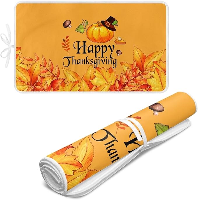 Yellow Ironing Mat Pumpkin Ironing Board Pad Heat Resistant, Portable, Quilting & Travel Blanket 32 x 16 Inch Thanksgiving Small Ironing Mat for Table Top,Countertop,Etc