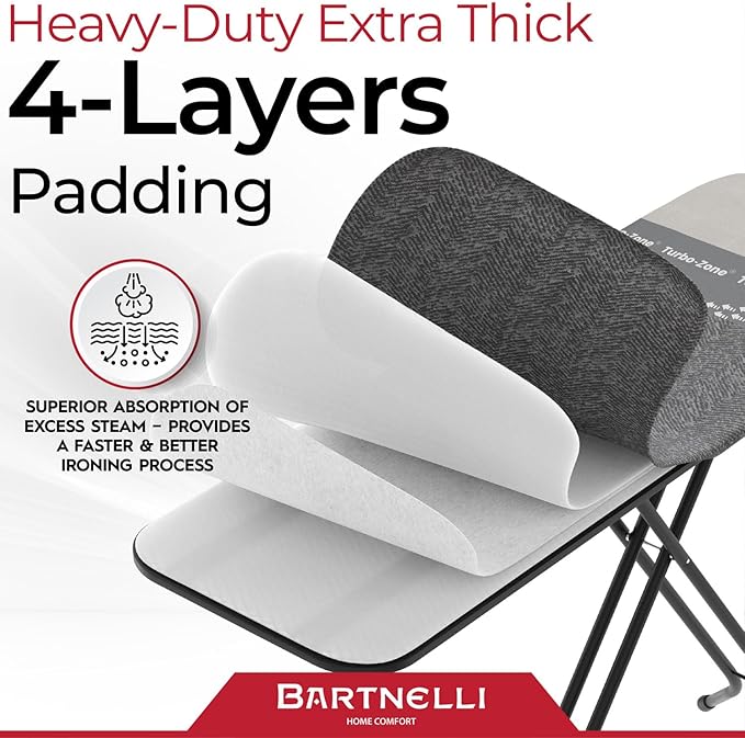 Bartnelli Heavy Duty Ironing Board 48x15 | Designed & Made in Europe with Patent Technology, Turbo & Park Zone