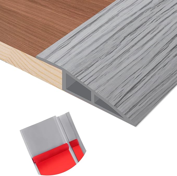 Floor Transition Strip Self Adhesive Vinyl Door Threshold for Doorways Carpet Edging Trim Overlap Edge Reducer for Laminate Floor, Carpet, Tile (Light Gray Wood Grain, 2/5" to 3/5", 10Ft)