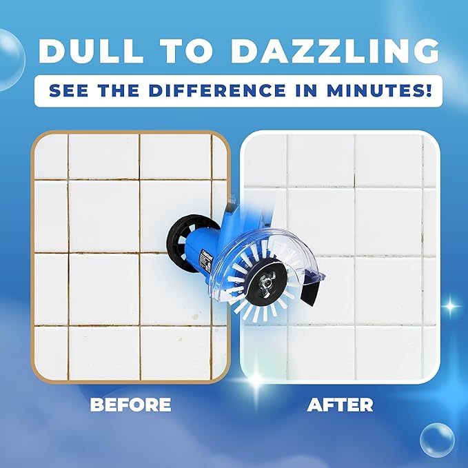 Grout Groovy! Electric Stand-Up Lightweight Grout Cleaning Machine – Large Tile Grout Cleaner for Deep Cleaning Kitchen Floors, Bathrooms & Tile Surfaces | Easy-to-Use Electric Floor Scrubber Machine