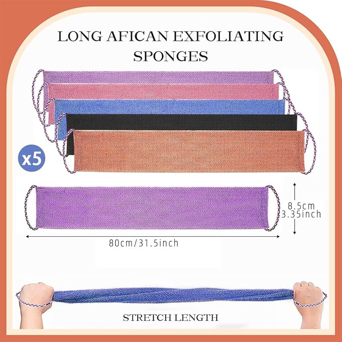 5 Pieces African Net Sponge with Handles Long African Exfoliating Net Washcloth Bath Sponge Net Cloth Wash Net Body Back Scrubber for Shower Loofah