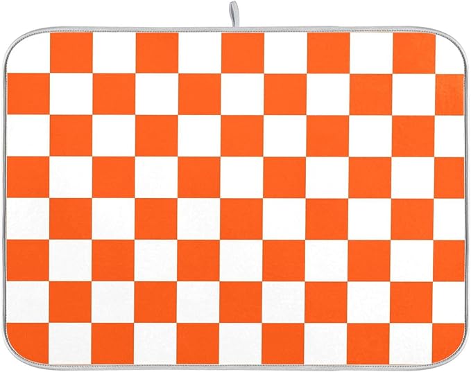 Burnt Orange Chessboard Dish Drying Mat for Kitchen Countertop 18x24 Plaid Checkered Rectangle Large Drying Mat Reusable Quick Dry Dish Sink Absorbent Mats Easy Clean Decorative Home Essentials