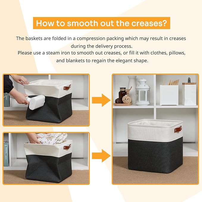 DULLEMELO Set Of 4 Cube Storage Bins, Fabric Storage Basket for Shelves Closet Nursery Toy Storage, 12 Inch Collapsible Fabric Bins for Toy Book Magazine Towel Organizers(4 Pack - 12" White&Black)