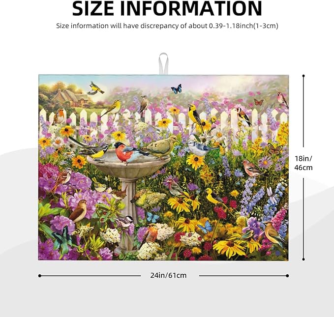 Spring Colorful Birds flowers butterfly Absorbent Microfiber Xl Dish Drying Mat For Kitchen Countertop Extra Large Reversible Drainer Rack Pad 18 X 24 Inch