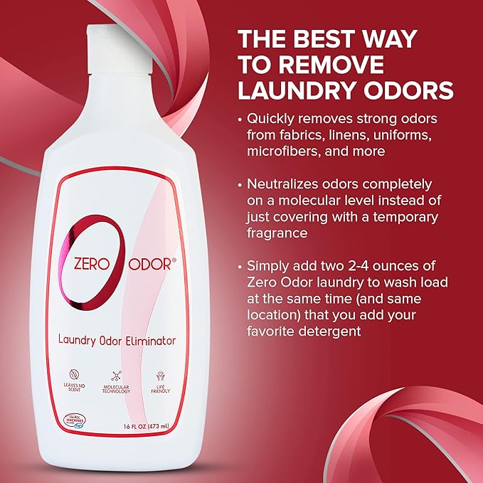 Zero Odor – Laundry Odor Eliminator - Permanently Eliminate laundry Odor – Patented Molecular Technology Best For Clothes, Towels & Linens, Shoes, Bags, Etc. - rinse and refresh Again, 16oz (3-Pack)