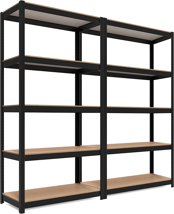 HOMEDANT House Black 5-Tier Laminated Metal Shelving Unit Adjustable Storage Utility Rack Heavy Duty Shelves Organization Shelf Kitchen Garage Pantry Closet 2Pack