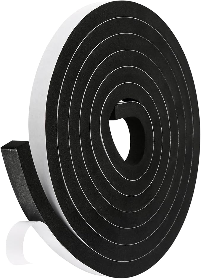 Weather Stripping Door Seal Strip (3/5 Inch X 1/2 Inch X 10Feet), Strong Adhesive, Lightproof, Soundproof, Weatherproof Foam Tape Insulation for Sliding Door, Front Door Frame, Windows- Black