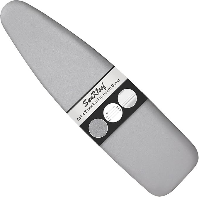Extra Thick Ironing Board Cover and Pad, Resist Scorching and Staining, 15x54 Reflective Silicone Iron Board Cover With Padding, Elastic Edges, 4 Fasteners, Large Protective Scorch Mesh Cloth