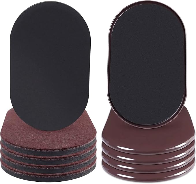 Ezprotekt 8 Pack Reusable Large Furniture Movers Sliders for Carpet and Hardwood Floors, 9-1/2" x 5-3/4" Oval Heavy Duty 4 Pcs Felt Sliders Hard Surfaces - 4 Pcs Furniture Pad for Carpet (Brown)