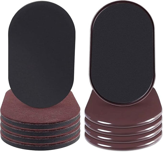 Ezprotekt 8 Pack Reusable Large Furniture Movers Sliders for Carpet and Hardwood Floors, 9-1/2" x 5-3/4" Oval Heavy Duty 4 Pcs Felt Sliders Hard Surfaces - 4 Pcs Furniture Pad for Carpet (Brown)