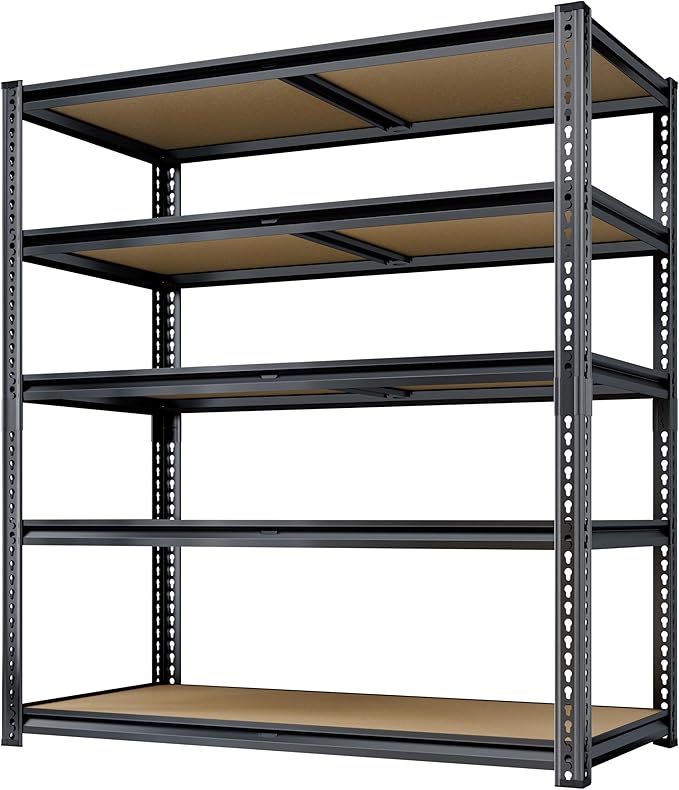 72" H Storage Shelves Heavy Duty, 2200LBS Garage Shelving, 5 Tier Metal Shelving Unit Adjustable Garage Shelves Utility Rack Shelf for Storage Warehouse Pantry Closet,40" W × 20" D × 72" H, Black