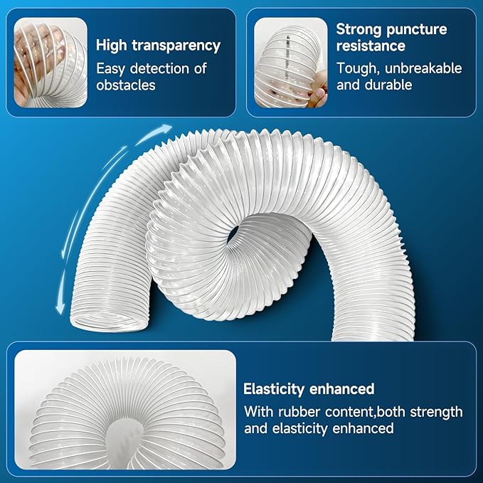 Hon&Guan 2 1/2" x 20' Dust Collection Hose, Flexible Clear Odorless PVC Dust Collector Hose with Carbon Steel Wire, Puncture Resistant Dust Hoses for Woodworking Dust Collecting System