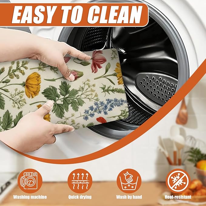 Spring Wild Flower Dish Drying Mat for Kitchen Counter Microfiber Absorbent Dish Kitchen Drying Mat Draining Reusable Washable for Dishes/Utensils/Counterto
