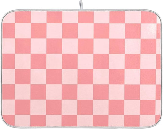 Buffalo Plaid Pink Dish Drying Mat for Kitchen Countertop 18x24 Chessboard Rectangle Large Drying Mat Reusable Quick Dry Dish Sink Absorbent Mats Dishwasher Easy Clean Decorative Home Essentials