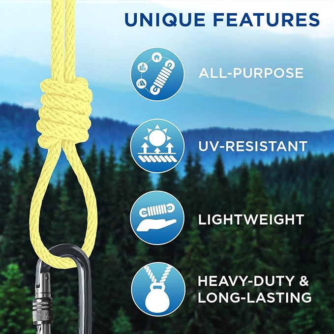 TECEUM Cotton Rope 3/16” (5 mm) – 100 FT – Strong All-Purpose Braided Rope – Natural Cotton – for Crafting, Сamping, Clothes Line, DIY, Indoor & Outdoor Use – Pastel Yellow