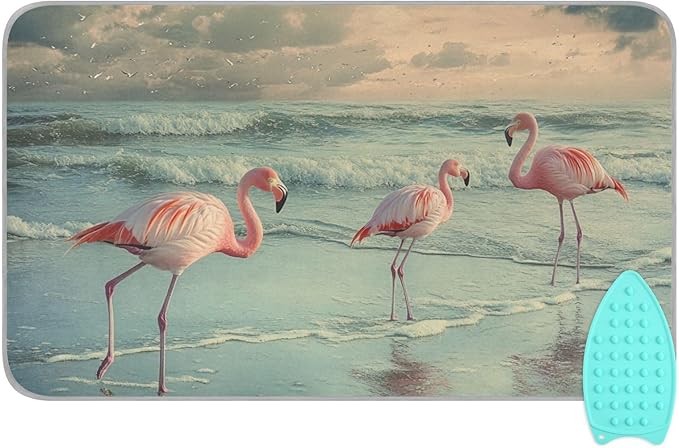 Flamingo with Coastline Ironing Mat for Table top Portable Ironing Pad Blanket for Washer Dryer Countertop Travel