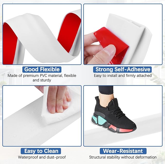 Vinyl Door Threshold Flooring Transition Strip Self Adhesive Carpet Edging Strip for Laminate Doorway Edge Threshold from 2/5" to 3/5" (White, 3.3 Ft)