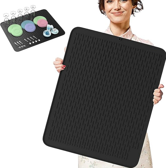 Extra Large (30 inch by 24 inch) heavy duty silicone dish drying mat for kitchen counters by MonsterMat (Black, XL - 30"x24")