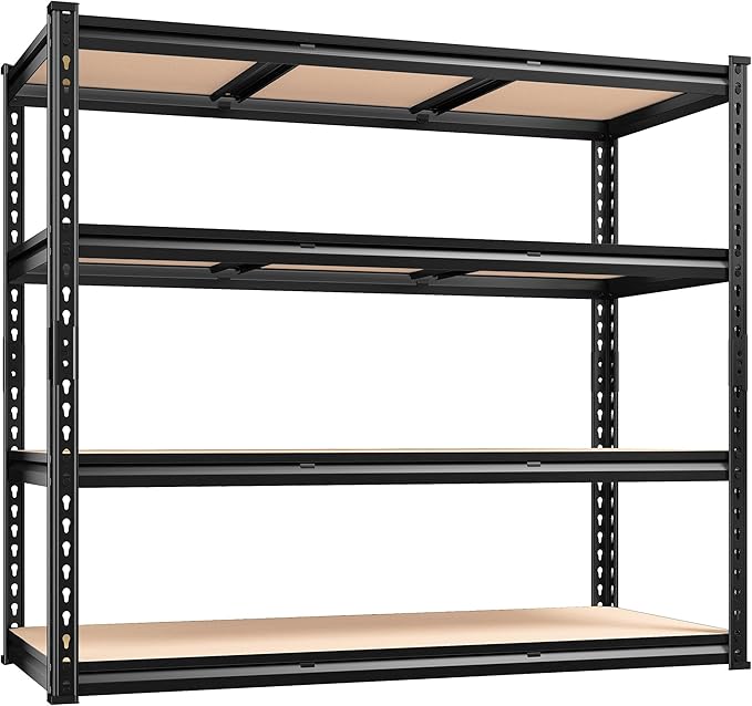 REIBII 48" W Garage Shelving Heavy Duty, 2000LBS Storage Shelves, 4 Tier Adjustable Metal Shelves for Garage Shelving Sturdy Industrial Shelf, Easy Assemble, 48" W x 60" H x 18" D