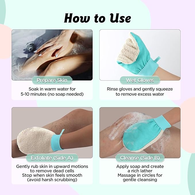 LOTTA Dual-Sided Exfoliating Gloves - Natural Viscose & Sisal for Deep Body Scrub & Massage - Gentle for Sensitive Skin - Replaces Loofah (Green-Soft)