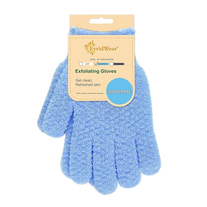 Evridwear Exfoliating Glove for Shower Man and Women, Dual Texture Bath Body Scrub Gloves Dead Skin Cell Remover forHome Spa, Massage,with Hanging Loop (1 Pair Moderate)