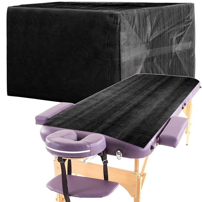 Breling 100 Pcs 31.5 x 71 Inch Disposable Bed Sheets Oil-proof PE Film Massage Table Sheets Non-woven Fabric Spa Waterproof Bed Cover Breathable for Beauty Salon Hotels Tattoo Waxing(Black)