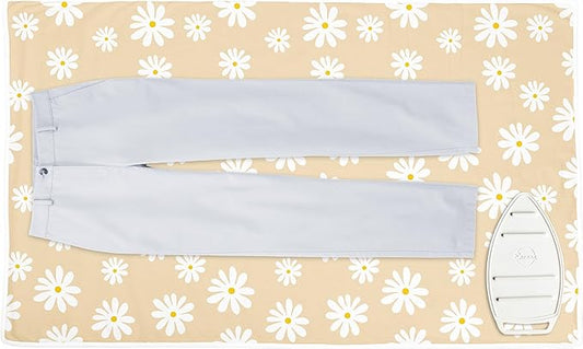 Encasa XO Ironing Mat/Pad (Large 48"x28") with 3mm Padding & Silicone Iron Rest for Steam Pressing on Tabletop or Bed - Heat Resistant, Portable, Quilting & Travel Blanket - Daisy Beige