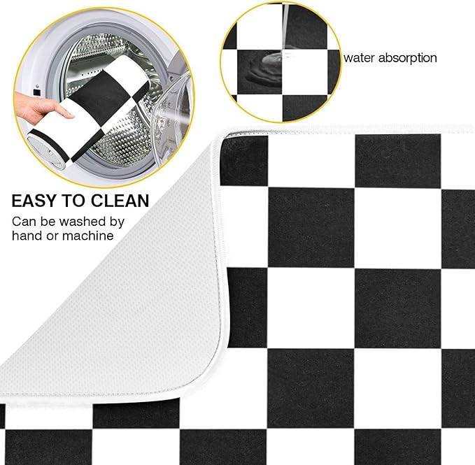 Black White Chessboard Dish Drying Mat for Kitchen Countertop 18x24 Plaid Checkered Rectangle Large Drying Mat Reusable Quick Dry Dish Sink Absorbent Mats Easy Clean Decorative Home Essentials