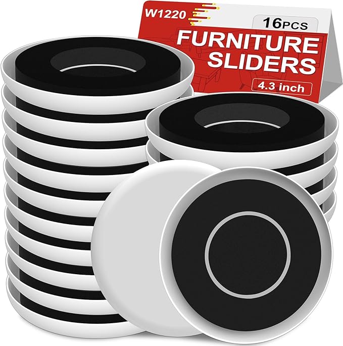 Upgrade Furniture Sliders, Furniture Sliders for Carpets, 16 PCS 4.3" Moving Pads with Anti-Slip Groove, Round Furniture Moving Sliders for Easy Move Bed Tables Cabinet Heavy Duty, Protect Carpets