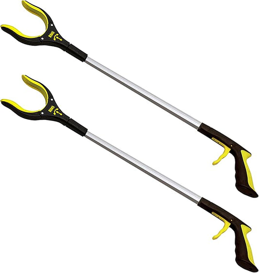RMS 2-Pack 32 Inch Extra Long Grabber Reacher with Rotating Jaw - Mobility Aid Reaching Assist Tool (Yellow)