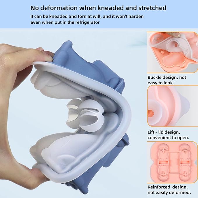7.48inch Newly Upgraded 4-grid 3D Dinosaur Ice Tray and Covered Silicone Ice Tray, Suitable for Bars, Outdoor and Home Use(1, 3 colors randomly)
