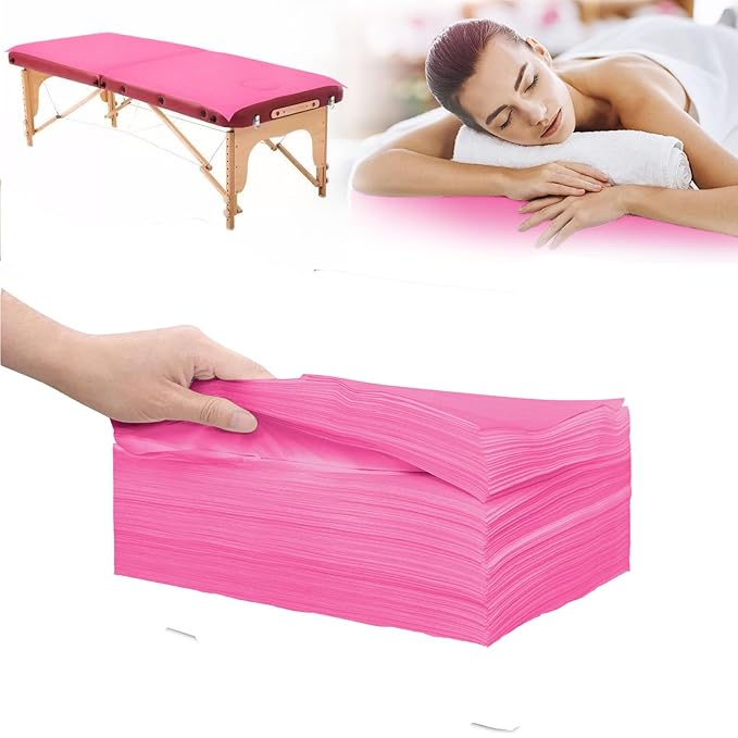 50Pcs Disposable Massage Table Sheets 31.5" x 71" Non-Woven Fabric Bed Covers for Ultimate Hygiene and Comfort in Massage, Tattoo, and Spa Treatments, Breathable and Durable Sheets(Pink)