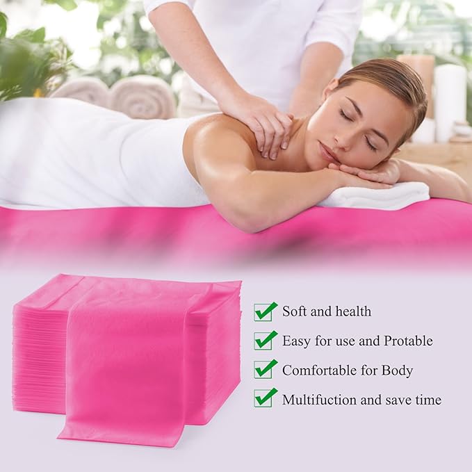 100Pcs Disposable Massage Table Sheets 31.5" x 71" Non-Woven Fabric Bed Covers for Ultimate Hygiene and Comfort in Massage, Tattoo, and Spa Treatments, Breathable and Durable Sheets(Pink)