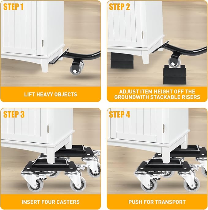 Furniture Movers with 4 Wheels,Heavy Duty Furniture Lift Mover Tool Set with 2000 lbs Load Capacity, Easy Sliders Dolly with Removable Side Guards&Brake, for Moving Appliance,Sofa etc