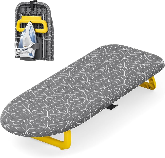 Small Ironing Board Tabletop, Foldable mini Ironing Board, Table top Ironing Boards Small, Compact Portable Ironing Boards with Iron Holder & Hanging Rope, Iron Table Stand 32x12, Gray